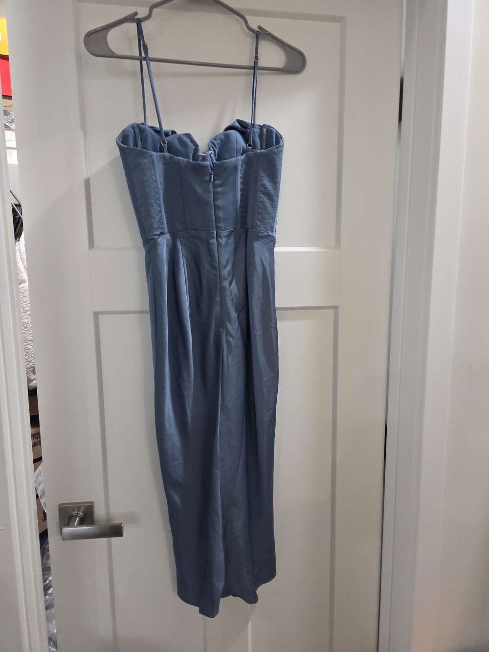 House of CB Dusty Blue Satin Midi Dress - Picture 2 of 3